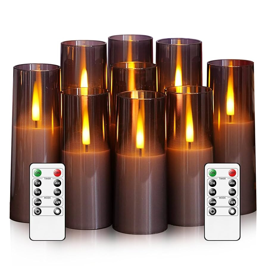 Flameless LED Candles, Upgraded Realistic 9 Pcs Flickering Flame Pillar Candles, Battery Operated... | Amazon (US)