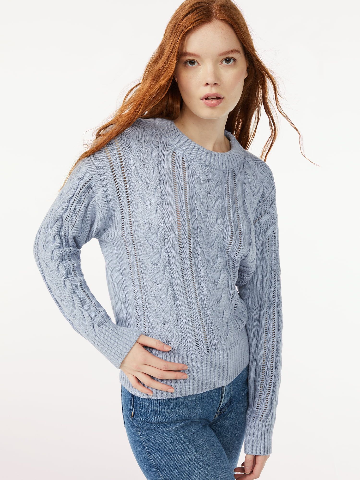 Free Assembly Women's Cable Knit Sweater with Long Sleeves - Walmart.com | Walmart (US)