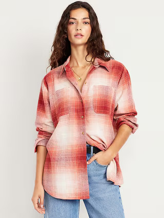 Plaid Flannel Button-Down Boyfriend Shirt | Old Navy (US)