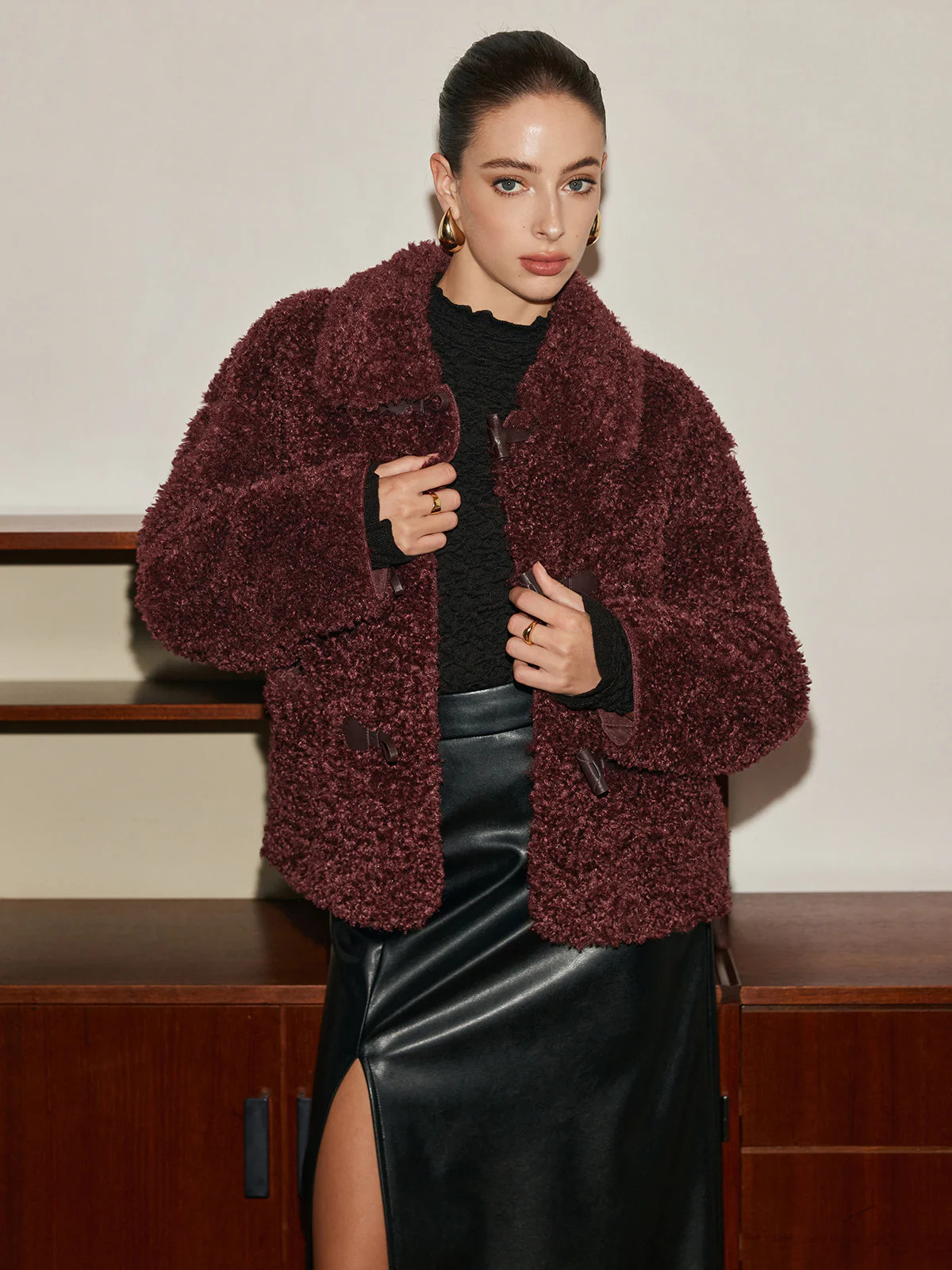 Button Lapel Teddy Jacket | Commense