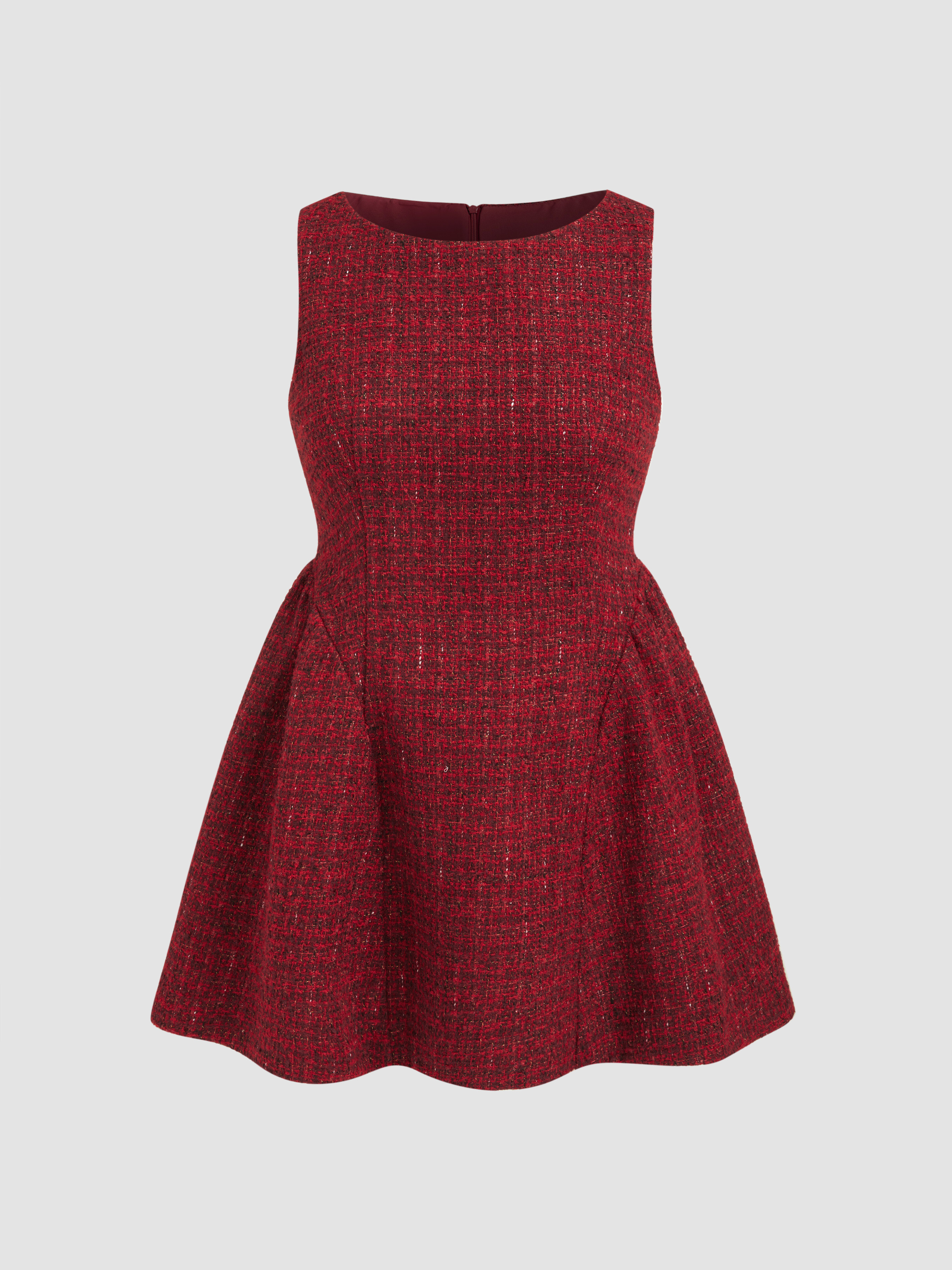 Tweed Tweed Boat Neck Zipper Ruffle Mini Dress Curve & Plus For Party/Clubbing | Cider