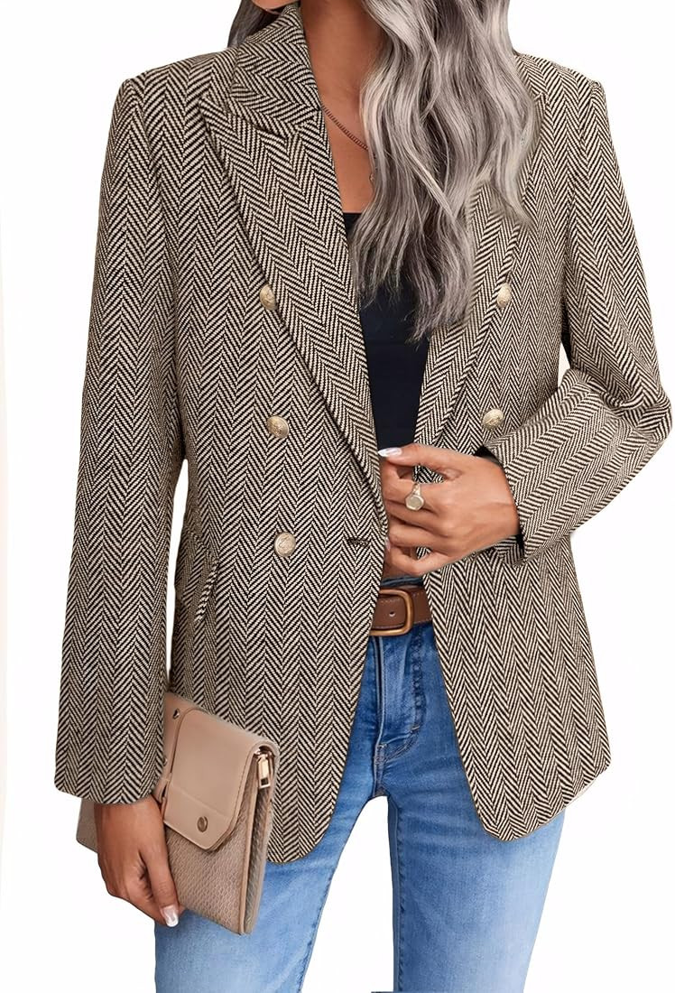 2025 Women's Winter Tweed Blazer Jacket Plaid Fully-Lined Warm Fashion Business Casual Elegant Pl... | Amazon (US)