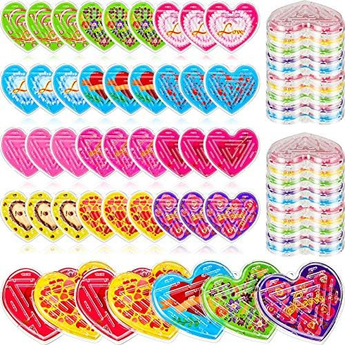 48 Pieces Valentine's Day Maze Puzzles Plastic Heart Shaped Maze Puzzles Novelty Maze Puzzles for Va | Amazon (US)
