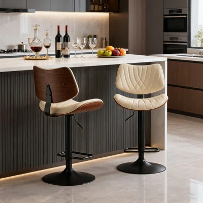 Swivel Bar Stools Set Of 2,Leather Upholstered Bar Stools | Wayfair North America