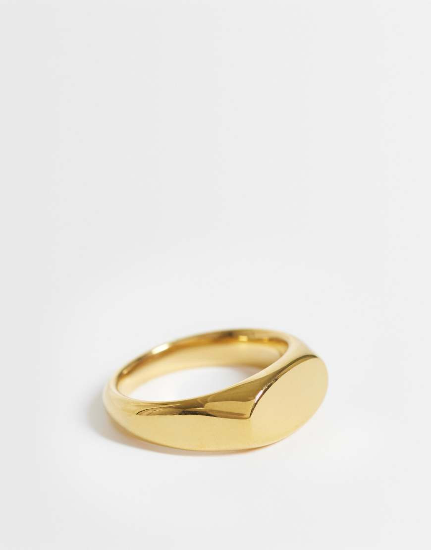 ASOS DESIGN waterproof stainless steel ring with small oval design in gold tone | ASOS (Global)