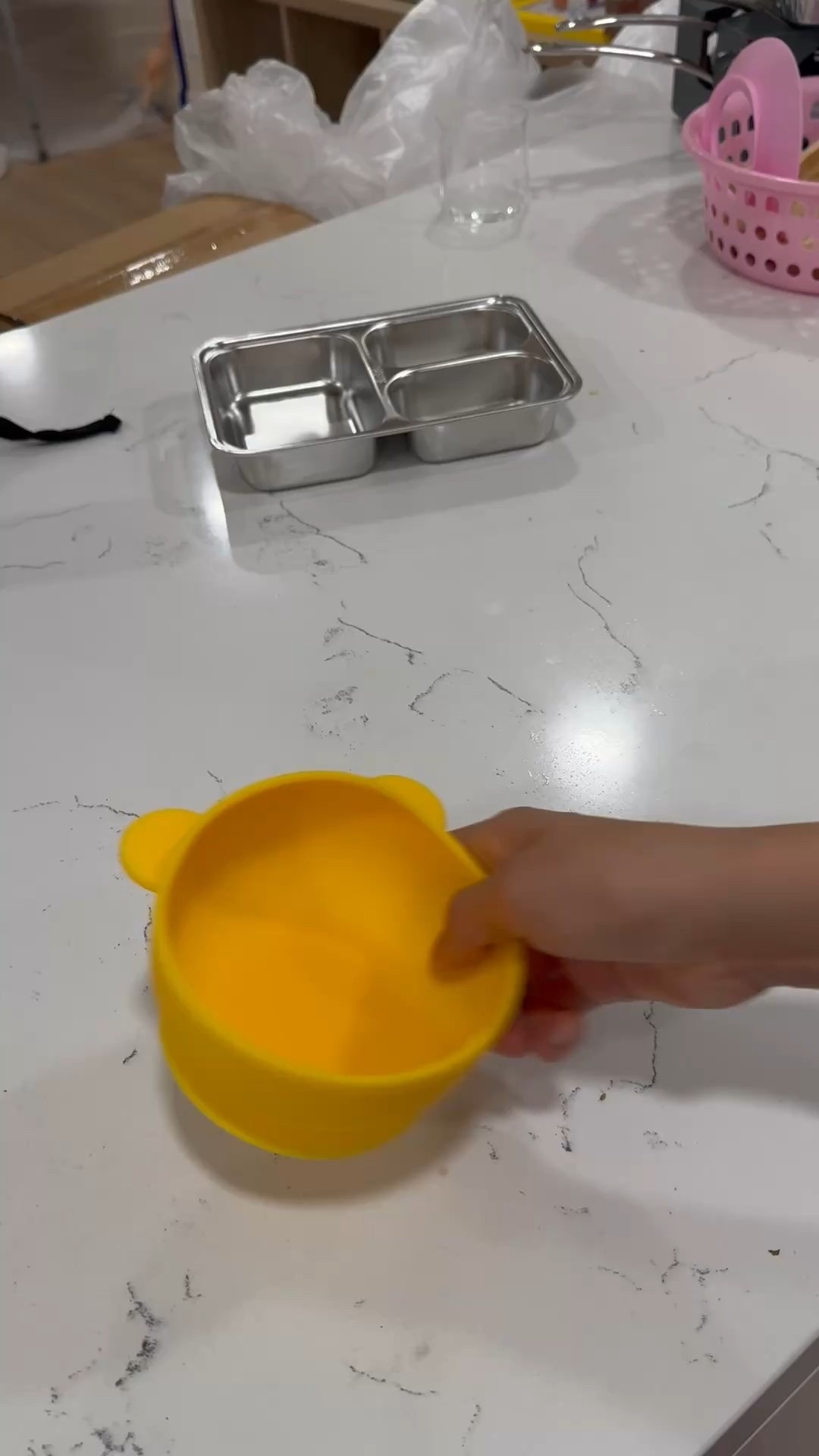 Stainless steel with silicon suction! Dishwasher safe! Love it! 

#LTKBaby #LTKKids #LTKFamily