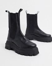 ASOS DESIGN Aqum premium leather chunky chelsea boots in black | ASOS (Global)