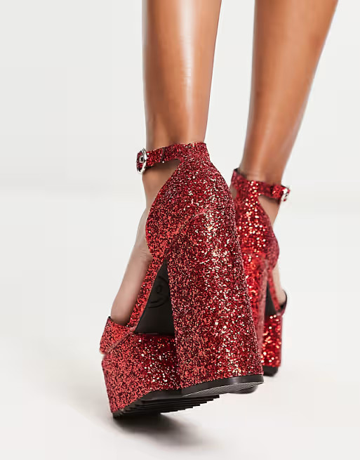 Lamoda extreme platform heels in red glitter | ASOS (Global)