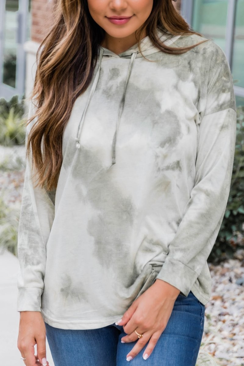 Dancing Shadows Tie Dye Olive Hoodie CLEARANCE | The Pink Lily Boutique