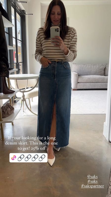 This long denim skirt from favorite daughter is a favorite and 25% off in sales friends and family sale. Style it with a striped sweater for your next fall outfit 

#LTKstyletip #LTKsalealert #LTKover40