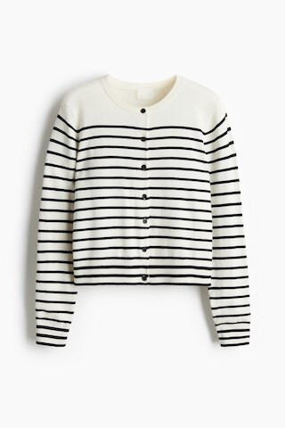 H & M - Fine Knit Cardigan - White/Stripe | H&M (KR)