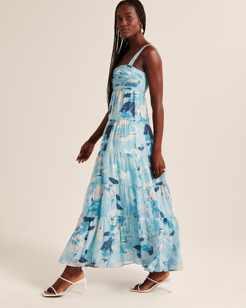 Women's Tiered Ruched Babydoll Maxi Dress | Women's Dresses & Jumpsuits | Abercrombie.com | Abercrombie & Fitch (US)