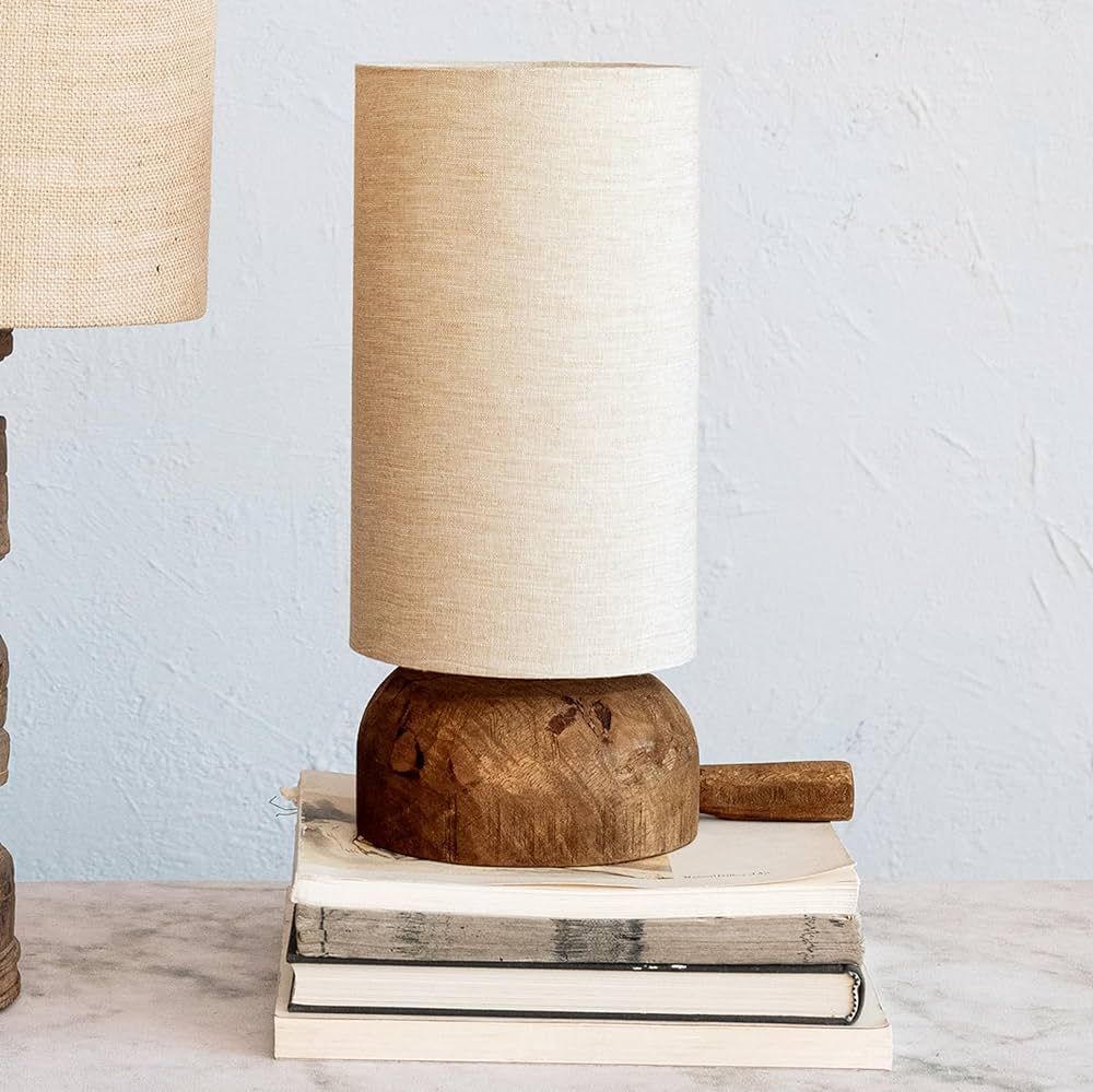 Creative Co-Op Reclaimed Wood Table Lamp with Printed Cotton Chambray Shade, Swivel Neck and Inli... | Amazon (US)
