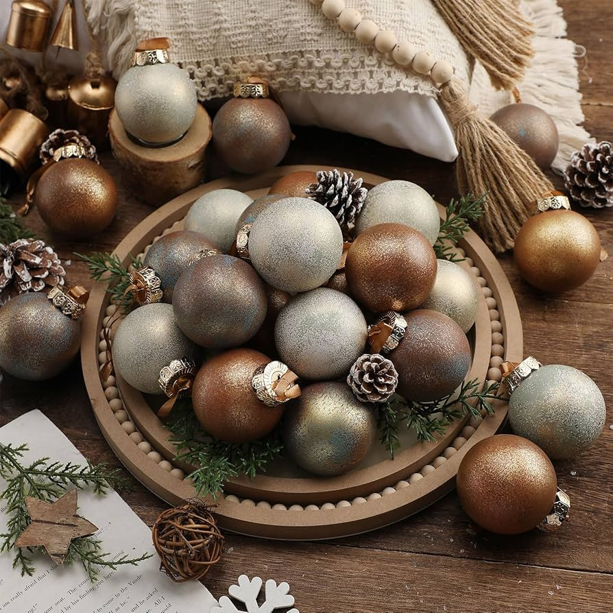24 Pcs Neutral Textured Christmas Ball Ornaments 2.36'' Vintage Christmas Tree Decor Modern Rusti... | Amazon (US)
