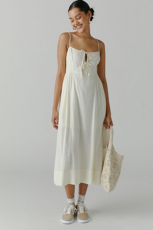 UO Nicolette Linen Lace-Up Midi Dress | Urban Outfitters (US and RoW)