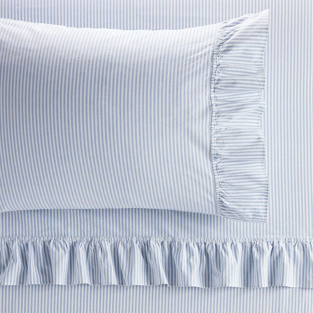 Washed Cotton Ruffle Stripe Sheet Set | Pottery Barn Teen