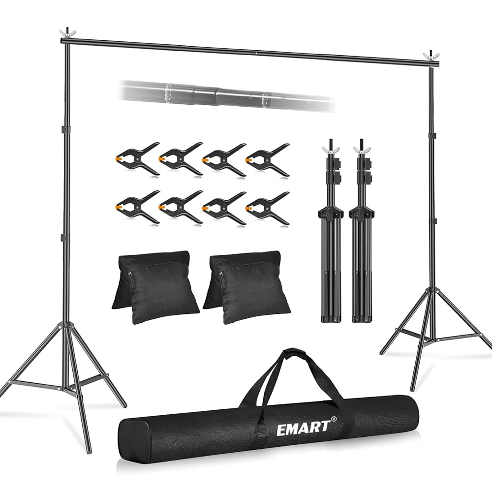 EMART Backdrop Stand 10x8.5ft(WxH) Photo Studio Adjustable Background Stand Support Kit with 2 Cr... | Amazon (US)