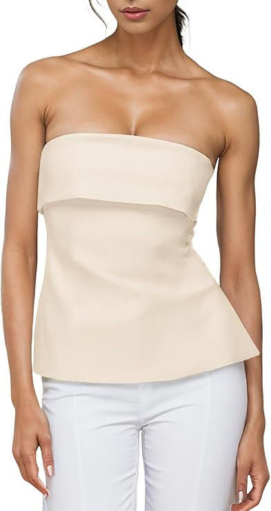 Strapless Tube Tops for Women Backless Going Out Bandeau Top Sexy Trendy Off Shoulder Side Split ... | Amazon (US)
