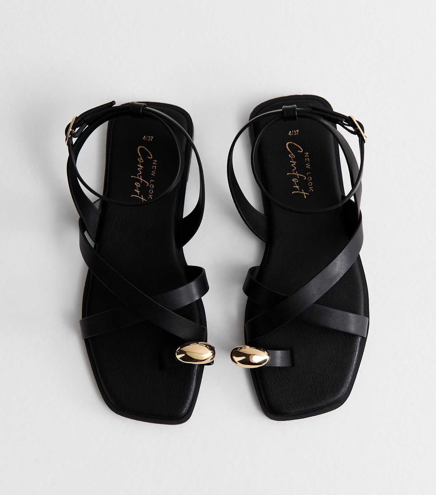 Black Faux Leather Multi Strap Toe Ring Flat Sandals | New Look | New Look (UK)