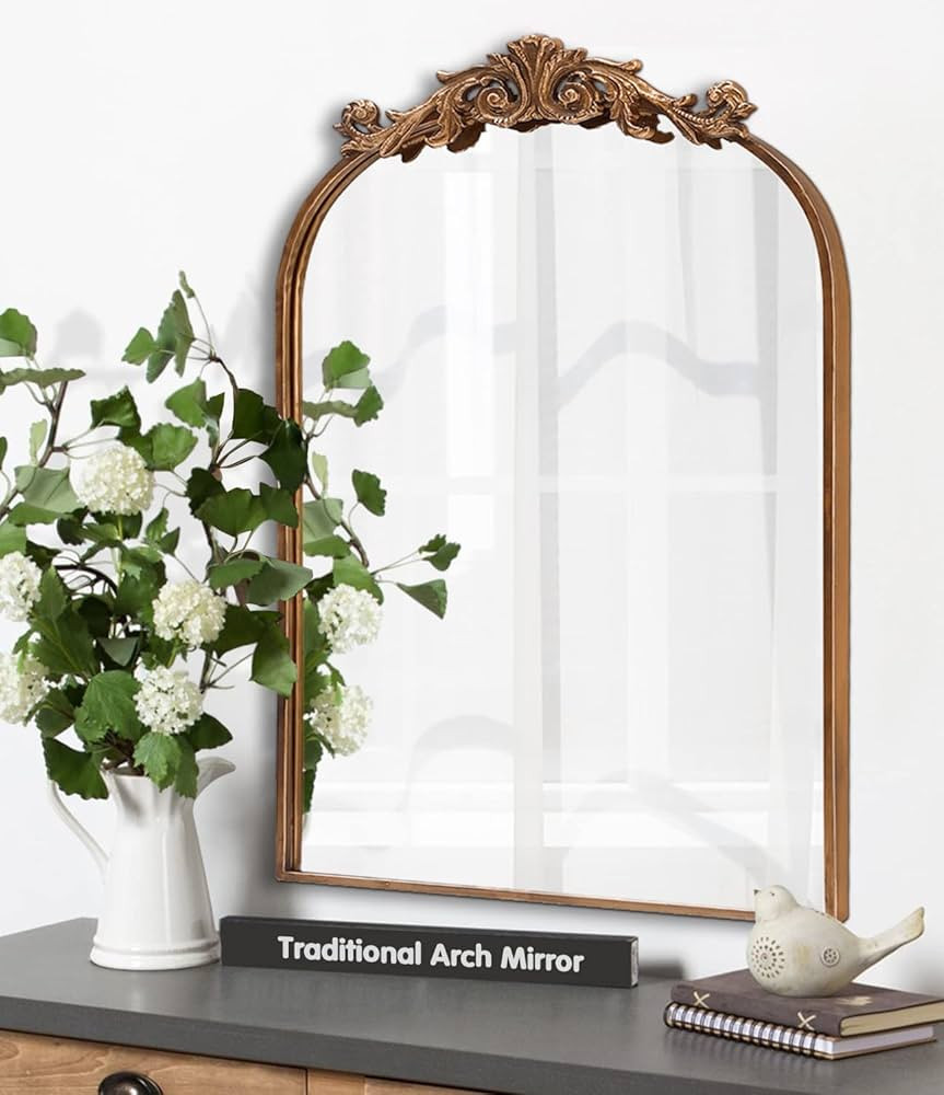 PAIHOME Gold Antique Mirror, Large Gold Arch Mirror Rustic Gold Metal Frame Mirrors for Wall Bedr... | Amazon (US)
