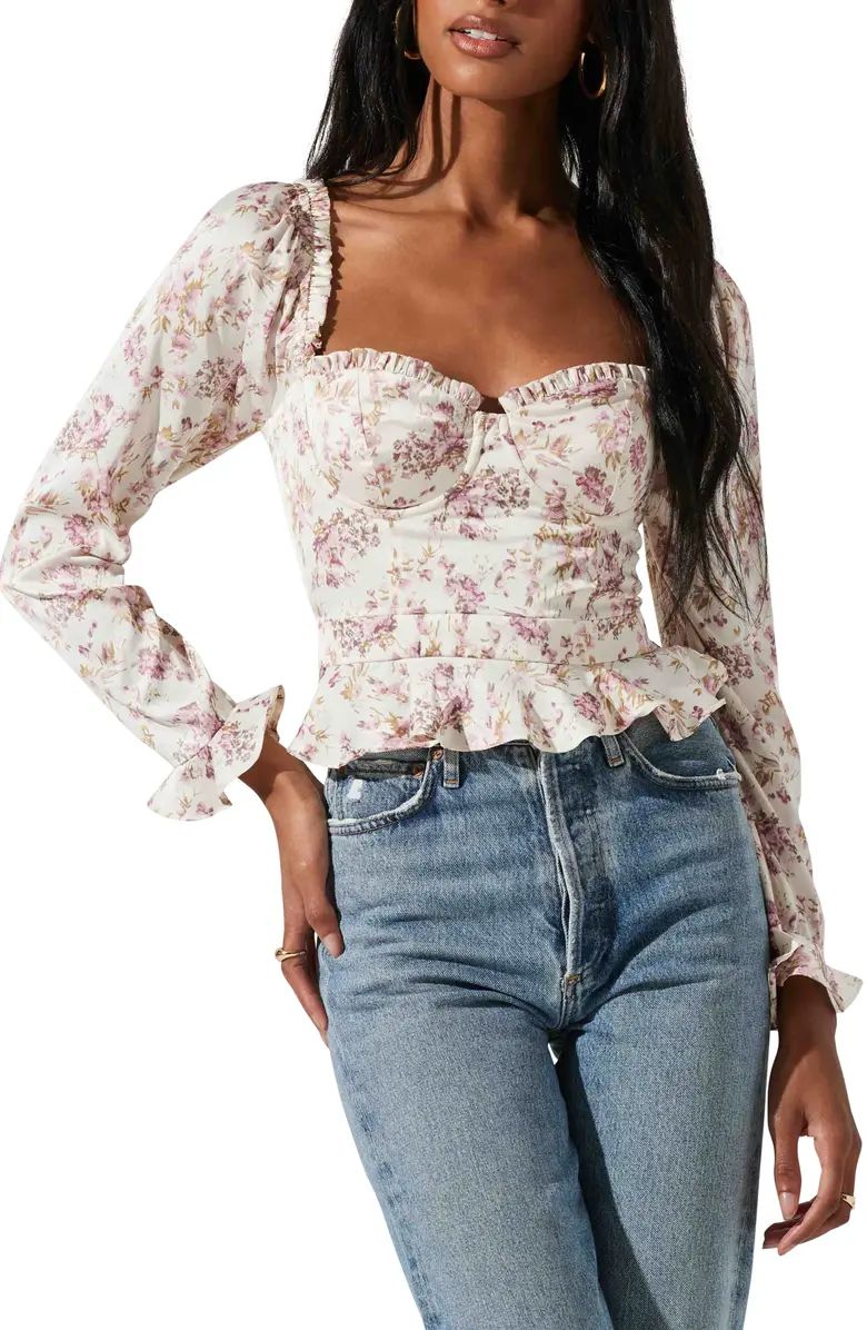 ASTR the Label Floral Sweetheart Neck Underwire Satin Top | Nordstrom | Nordstrom