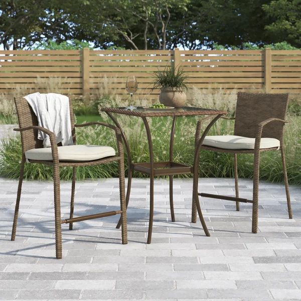 Cain Square 2 - Person 27.56'' Long Bistro Set with Cushions | Wayfair North America