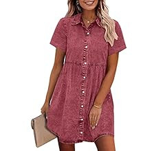 GRAPENT Denim Dress for Women Babydoll Tiered Short Sleeve Button Down Jean Shirt Dresses | Amazon (US)