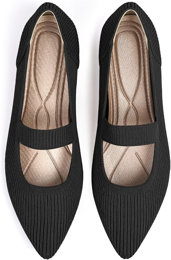 Women's Flats Shoes Pointed Toe Knit Washable Ballet Comfortable Dressy Mary Jane Flat | Amazon (US)
