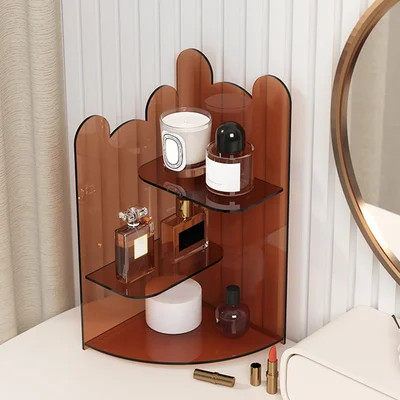 3-Tier Amber Acrylic Desk Corner Shelf Abstract Clear Organizer Storage Rack-Homary | Homary