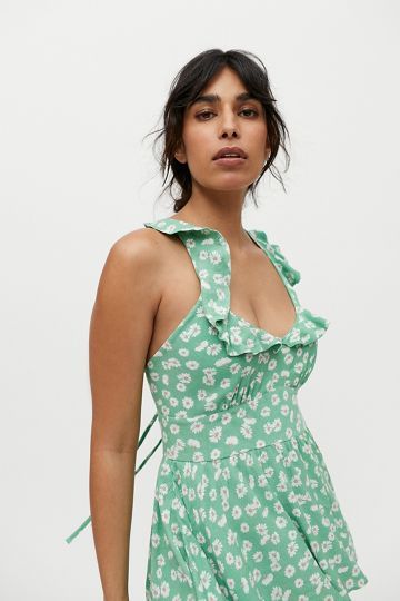 UO Emilia Ruffle Tie-Back Romper | Urban Outfitters (US and RoW)
