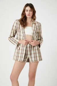 Notched Plaid Longline Blazer | Forever 21 (US)