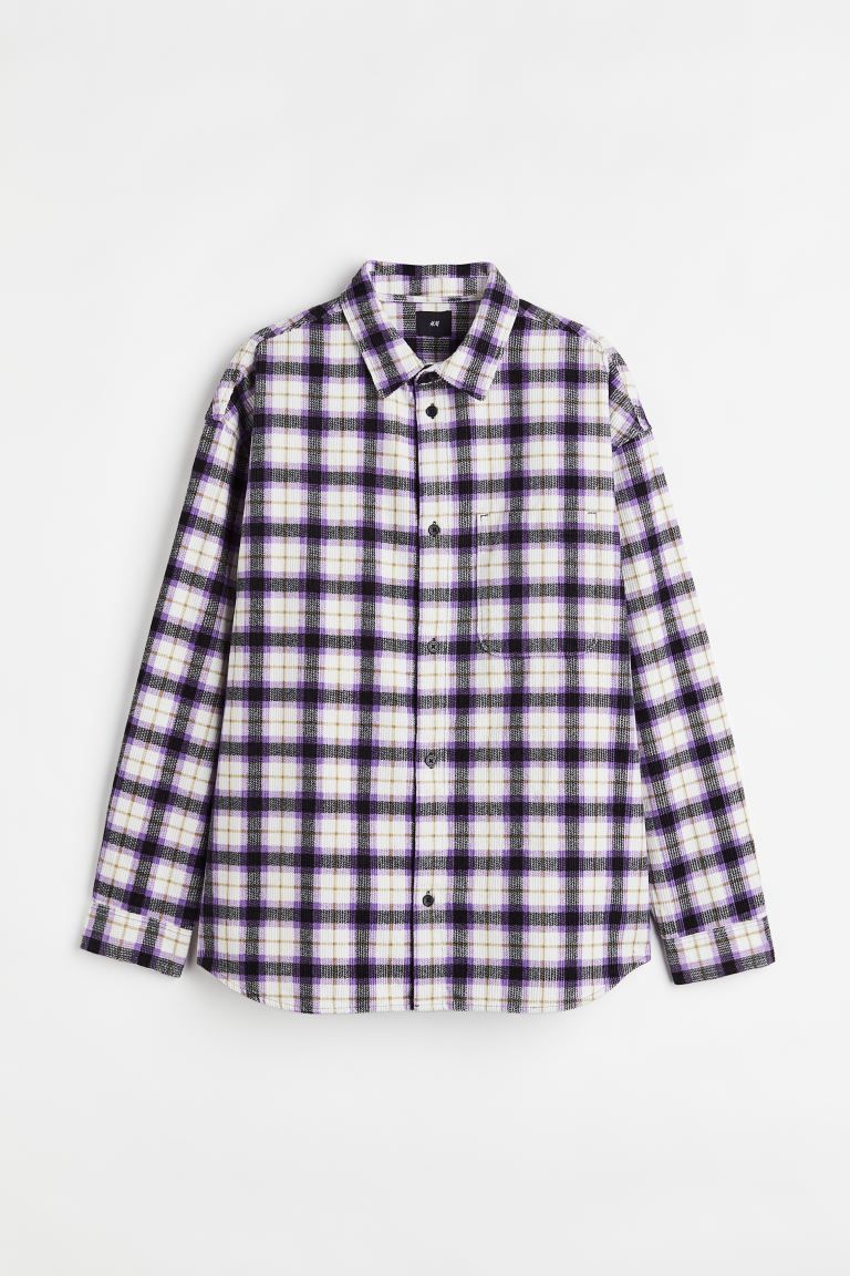 Oversized Fit Corduroy Shirt - Purple/white plaid - Men | H&M US | H&M (US + CA)