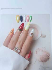 10pcs Handmade Middle Almond Colorful Fruit Elegant Minimalist Old Money Japanese Style Modern Ko... | SHEIN