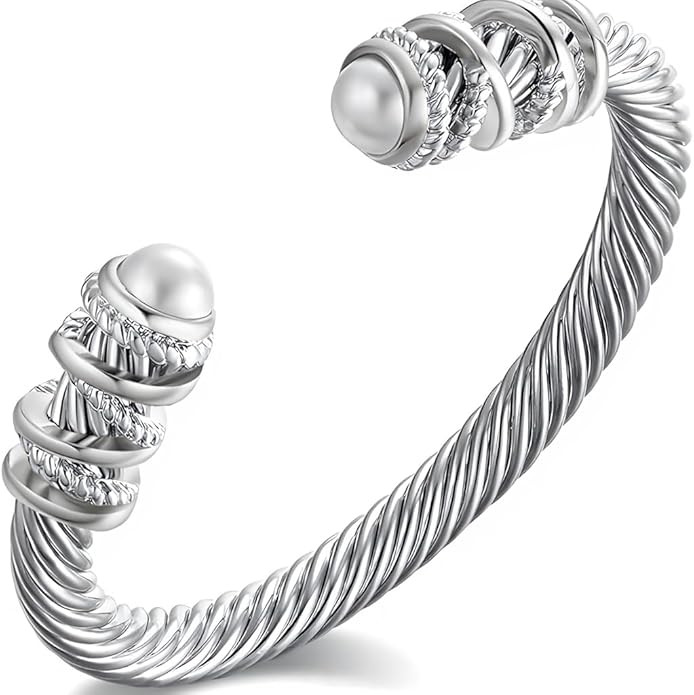 Elegant Twisted Cable Bangle Bracelet for Women - Open Cuff Classic Jewelry Gift for Anniversary,... | Amazon (US)