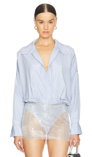 Super Oversized Boyfriend Shirt Bodysuit in Misty Blue | Revolve Clothing (Global)