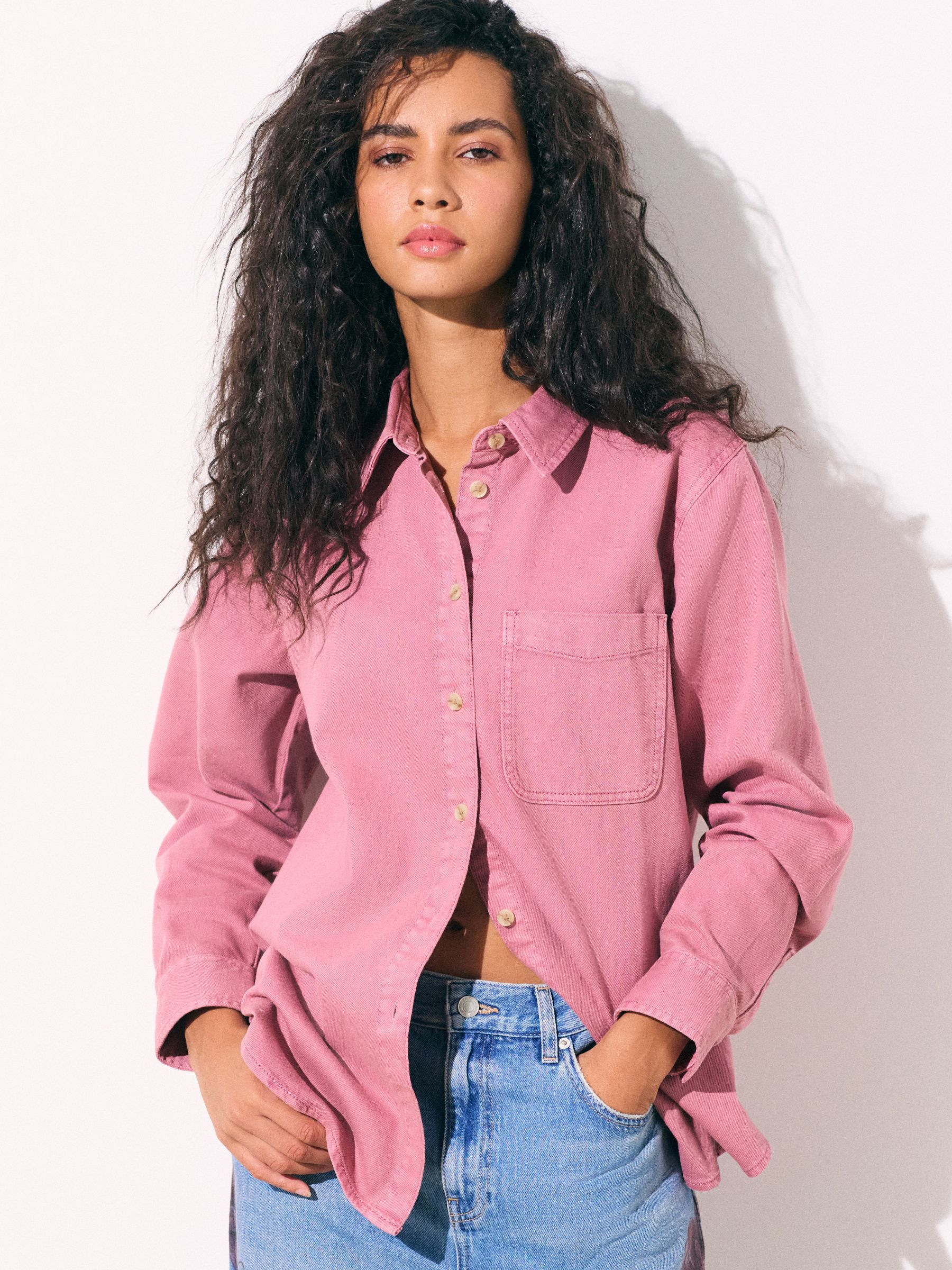 Next Dark Pink Relaxed Fit Long Sleeve Denim Shirt | Next US