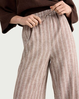 F&F Linen Rich Striped Wide Leg Drawstring Trousers in Brown | Tesco F&F