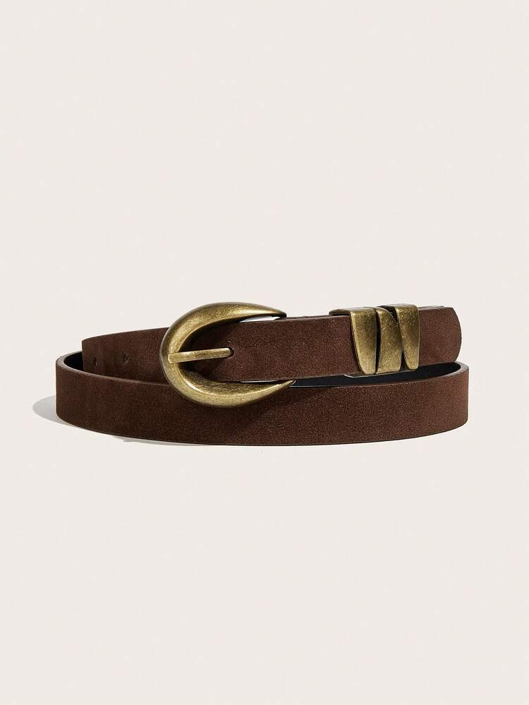 1pc Women's Brown Suede Belt, Vintage Casual Style With Metal Buckle And Double Ring, Suitable Fo... | SHEIN