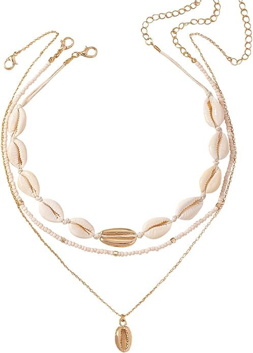 YANCHUN Sea Shell Necklace for Women Gold Shell Pendant Necklace Layered Shell Necklaces Summer N... | Amazon (US)