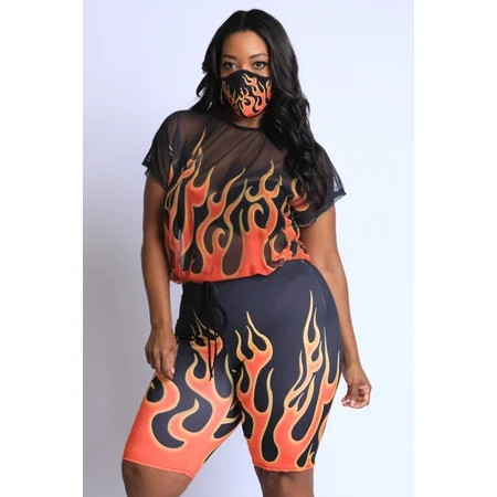 Flame Printed Mesh Top And Biker Set 3XL | Walmart (US)
