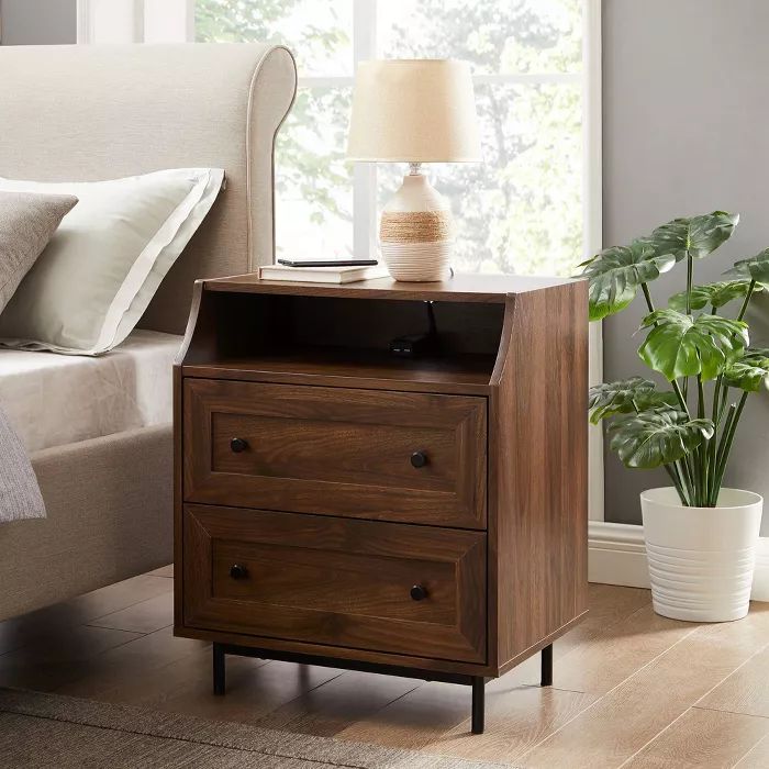 Uma 2 Drawer Curved Top Nightstand with USB Port - Saracina Home | Target