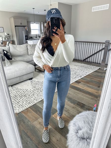 Sweater — small
Jeans — 25

Vans asher | vans slip on sneakers | surplice sweater | criss cross sweater | off the shoulder sweater | ots sweater | baseball hat outfit | lace bralette | black bralette | casual outfit ideas



#LTKstyletip #LTKunder50 #LTKunder100