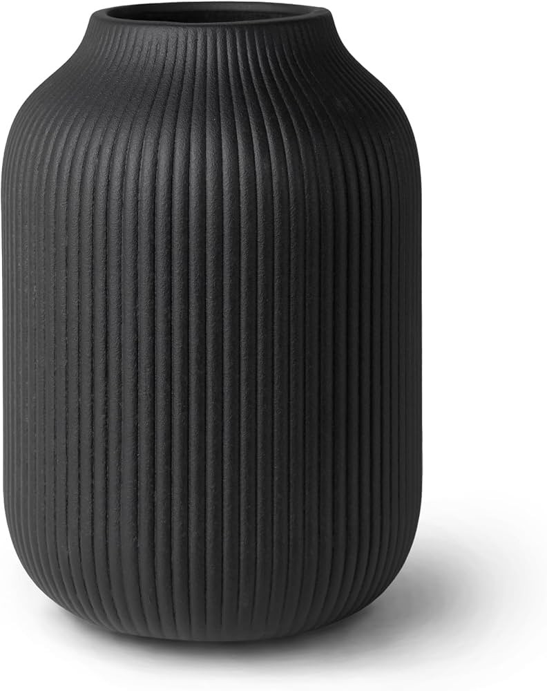 Ceramic Vase with Grooves - Waterproof Flower Vase in Matte Black for Fresh Flowers, Dried Flower... | Amazon (US)