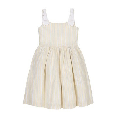 Hope & Henry Girls' Linen Bow Shoulder Dress, Sunlit Stripe, 7 | Target