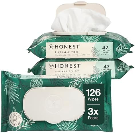 The Honest Company Hypoallergenic Flushable Wipes for Sensitive Skin, Tropical Leaves, 126 Count | Amazon (US)