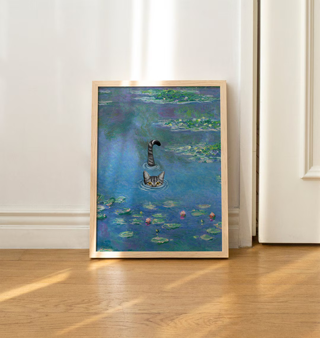 Cat Art Print Monet Waterlily Funny American Shorthair Gray Cat Gift Poster Wall Art Home Decor U... | Etsy (US)