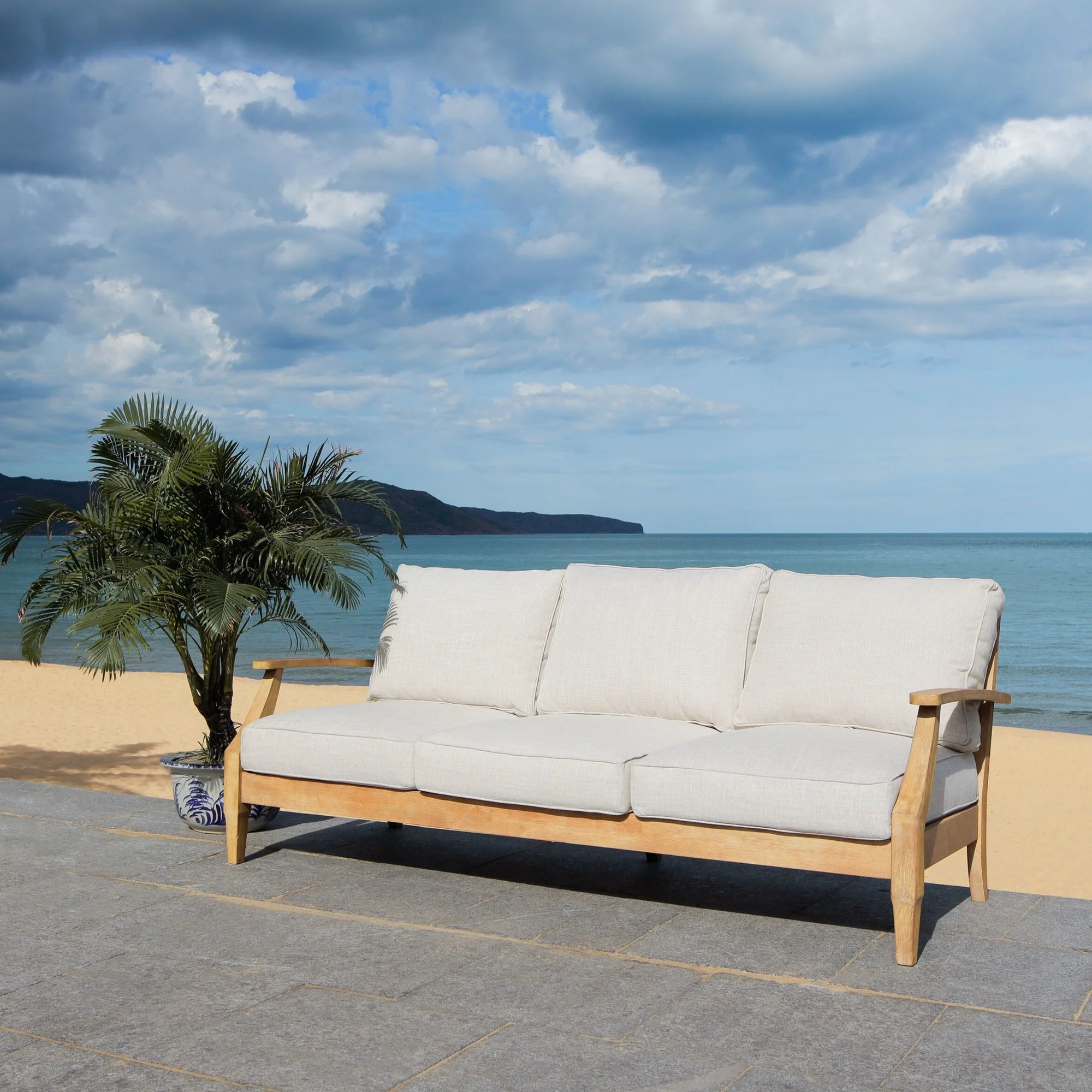 Safavieh  Couture Martinique Wood Patio Sofa Natural / White | Walmart (US)