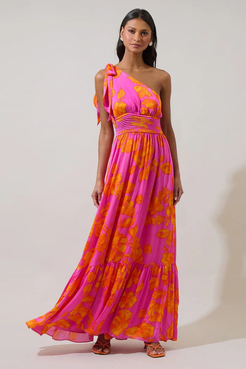 Pacey Floral Bayou One Shoulder Maxi Dress | Sugarlips