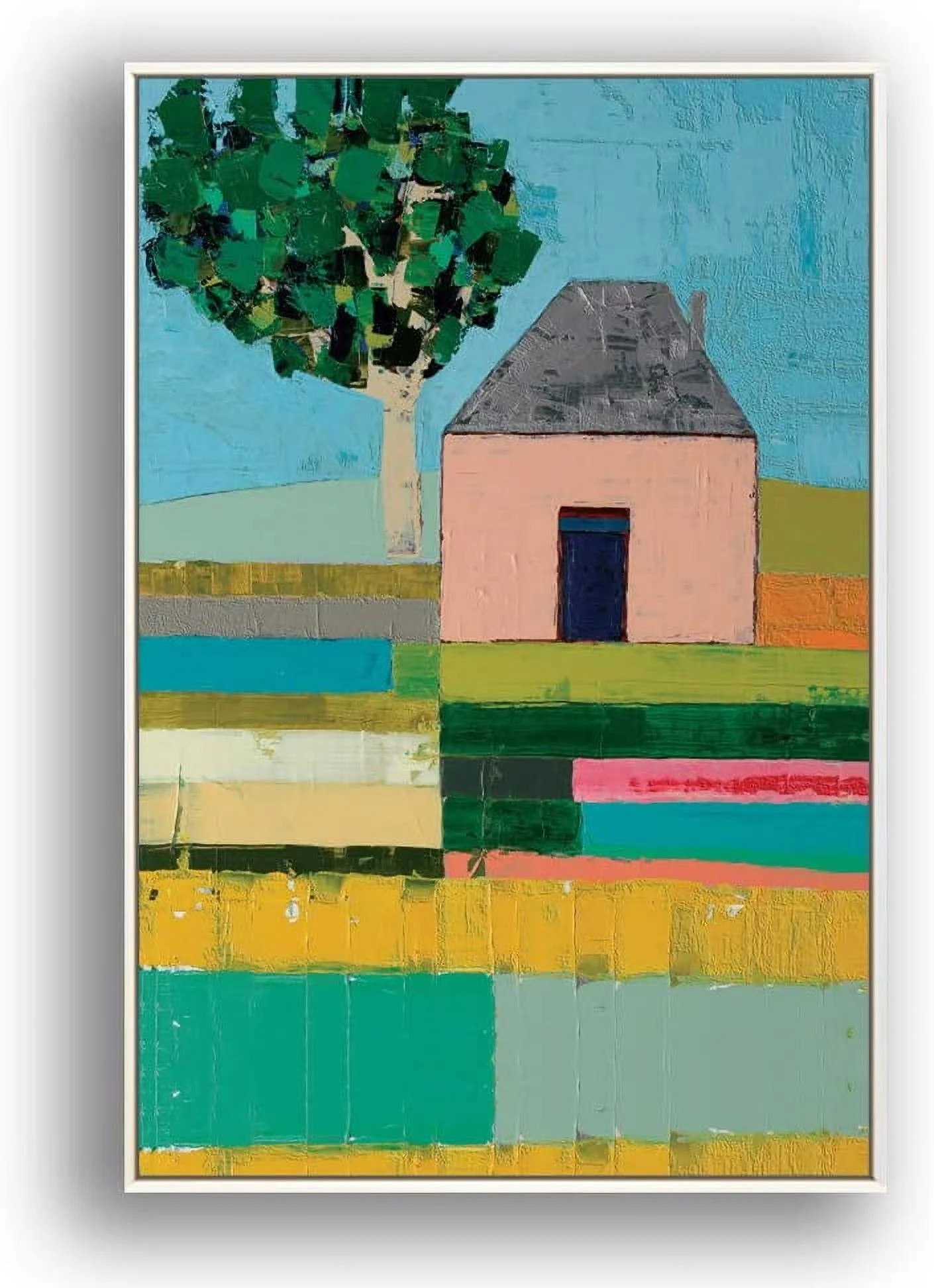 IDEA4WALL Framed Canvas Wall Art Minimalist Abstract House and Tree Painting Prints for Modern Ho... | Walmart (US)