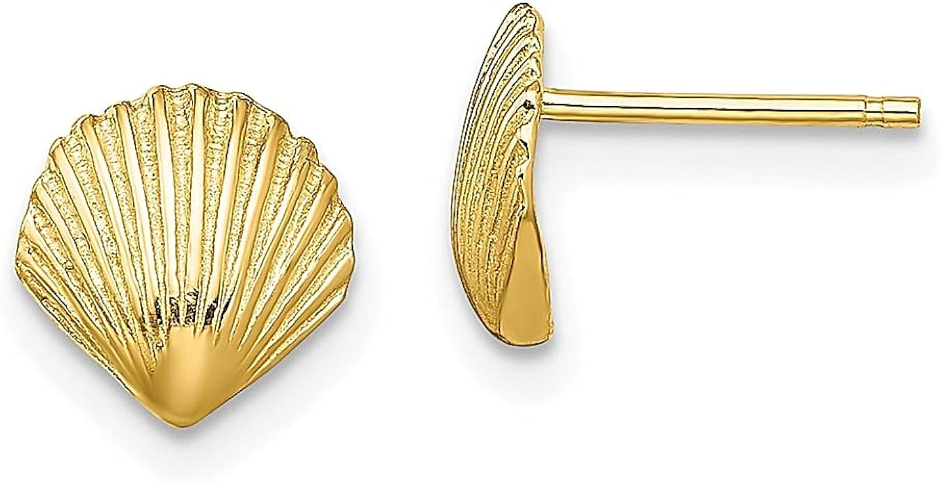 14k Yellow Gold Scallop Sea Shell Mermaid Nautical Jewelry Post Stud Earrings Animal Life Fine Je... | Amazon (US)